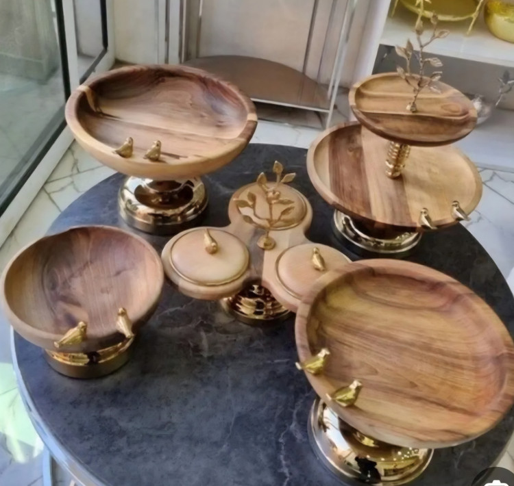 سرویس پذیرایی تمام چوب گردو طرح گنجشک آنیل الیاژ برنج و برنز درجه یک