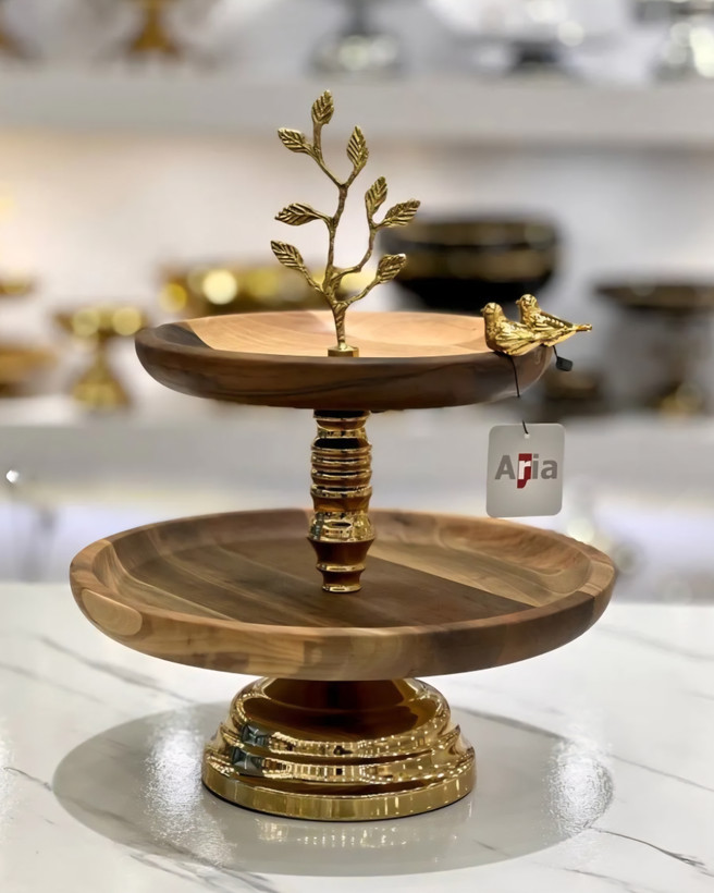 سرویس پذیرایی تمام چوب گردو طرح گنجشک آنیل الیاژ برنج و برنز درجه یک
