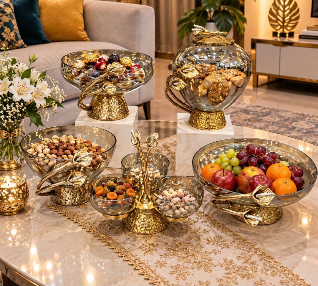 سرویس پذیرایی لیلیوم کریستال سیلور و طلایی پایه و گل کار شد کامل  آلمینیوم